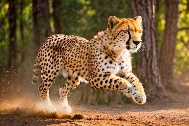 A cheetah running in the forest