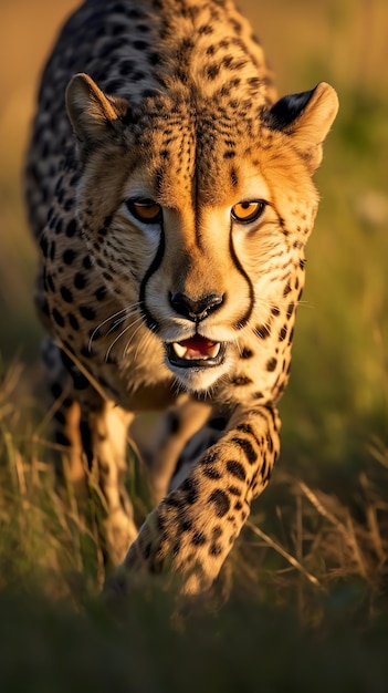 a cheetah running through grass