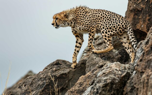 Cheetah Scaling a Rugged Rock