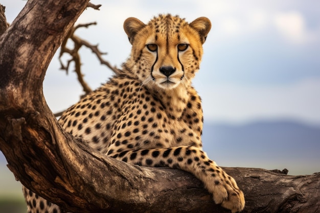 Cheetah sits on a tree in Serengeti National Park Tanzania Cheetah on a tree in Serengeti National Park Tanzania AI Generated