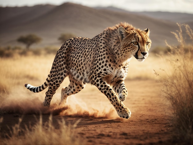 Cheetah sprint op de savanne