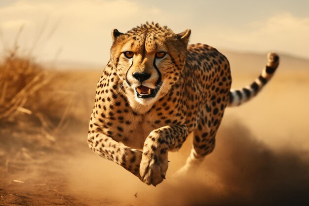 Photo a cheetah sprinting across the savannah generative ai