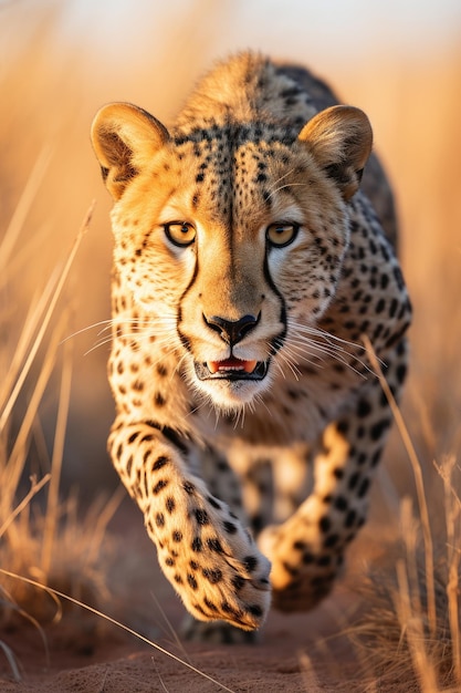 Cheetah Sprinting Across Vast Grassland