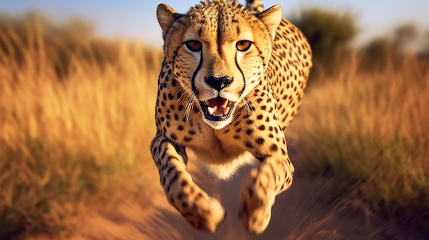 Cheetah Sprinting through the African Savannah Graceful Velocity