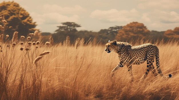 Cheetah stalking at field