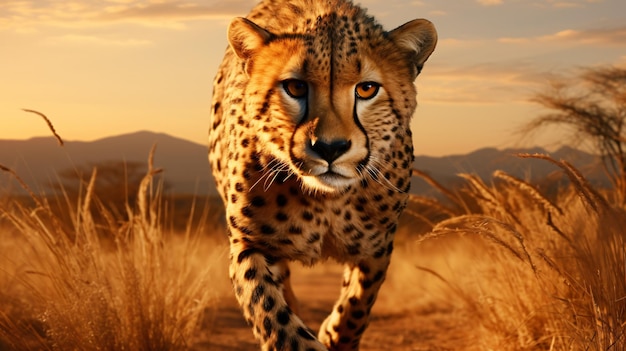 Cheetah stalking fro prey on savanna