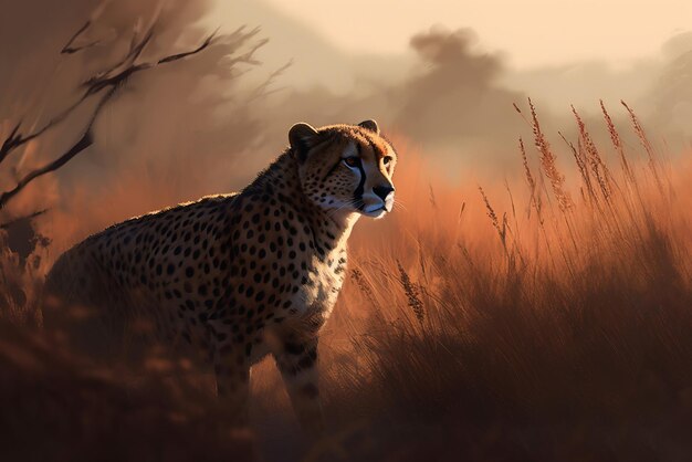 Cheetah stalking savannah Generate ai