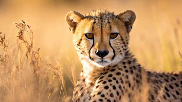 Гепард величественно стоит на высоком травяном поле Африканская дикая кошка