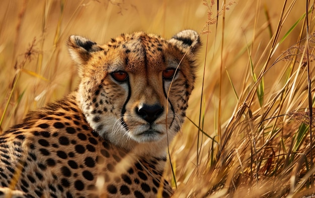 Гепарды в высокой траве в поисках потенциальной добычи