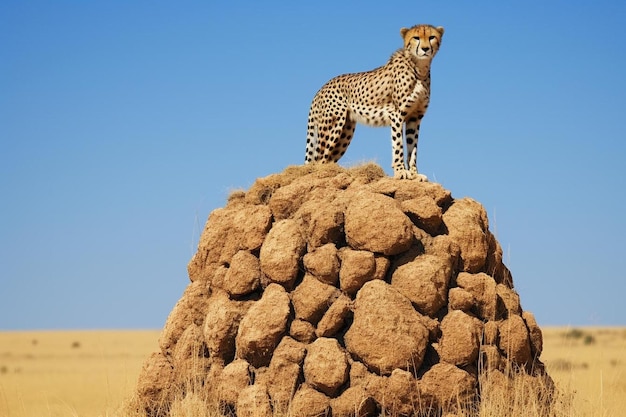Cheetah of termite's mound maasai mara kenya