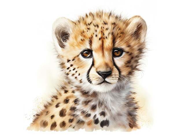 Cheetah watercolor portrait sketch Cheetah baby Generative AI illustration