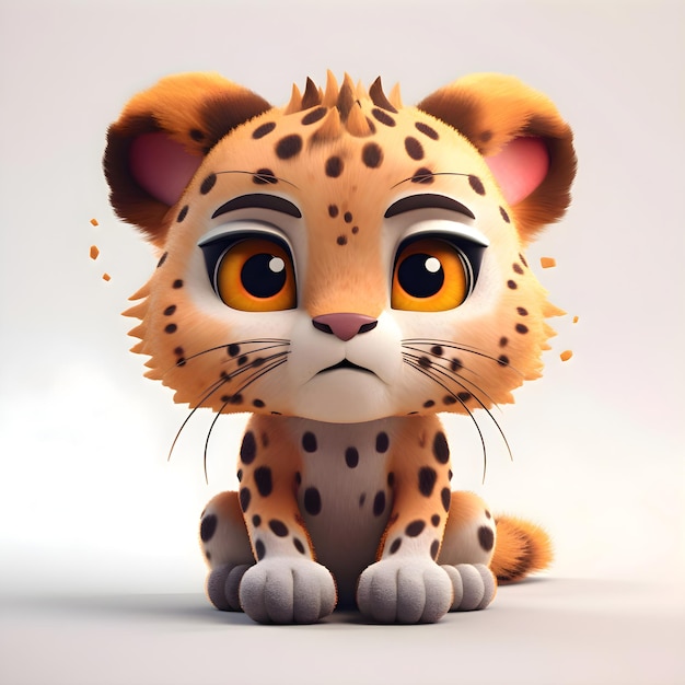 Cheetah with big eyes on a white background 3d rendering