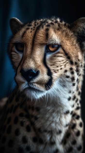 A cheetah with a black nose and a black nose