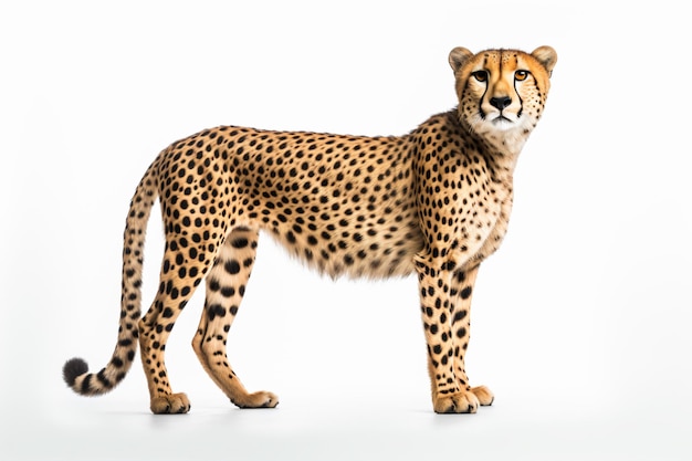 A cheetah with a white background