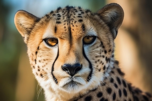 A cheetah with a yellow stripe on its face