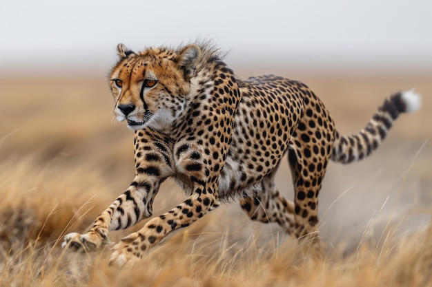 Photo the cheetahs incredible speed as it sprints across the african savanna