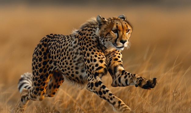 Photo the cheetahs incredible speed as it sprints across the african savanna