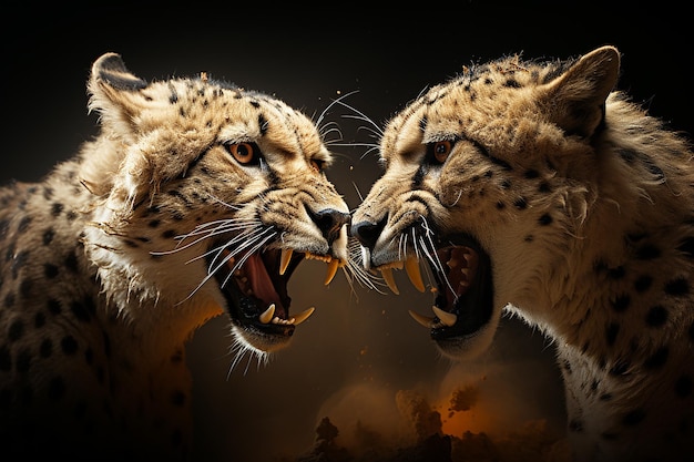 Cheetahs in Motion Against a Dark Background