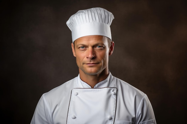 Chef 35 years old with a chef's hat and apron