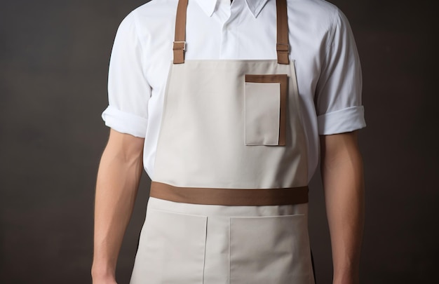 a chef apron on a man of light white and light bronze