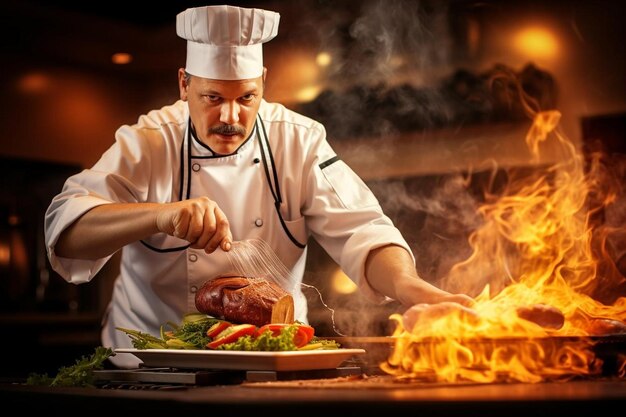 Chef bereidt een perfect gegrilde hamburger voor