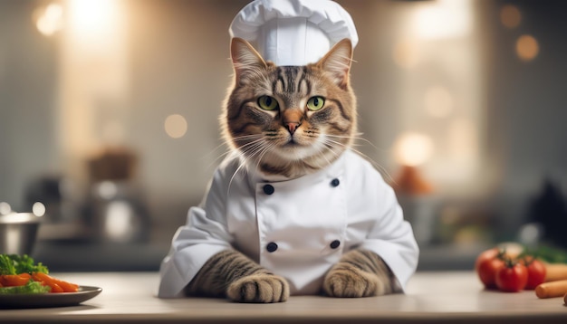 Chef cat in a professional kitchen