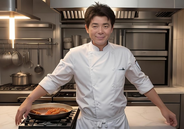 Chef cooking in a beautiful modern kitchen Generative AI