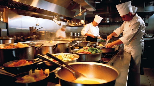 Chef Cooking in Busy Restaurant Kitchen _34xjpg