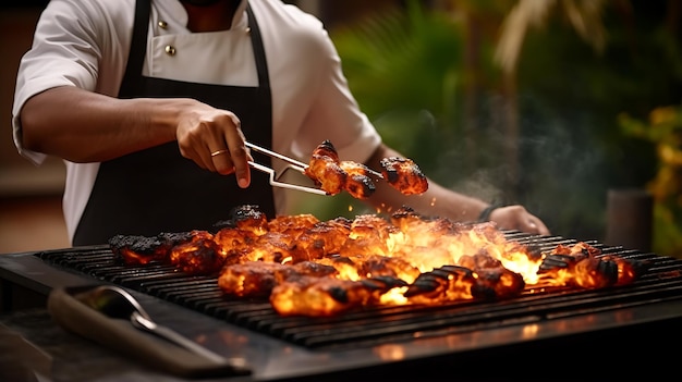 Chef cooking Chicken Tikka Masala in a dish