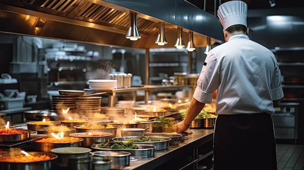 Chef cooking on commercial kitchen