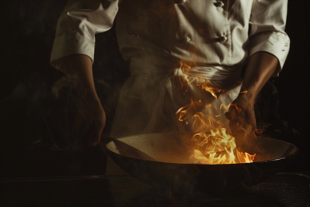 A chef cooking epic shot