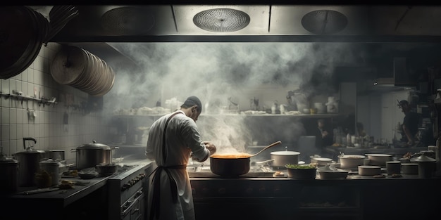 Chef cooking food in the kitchen