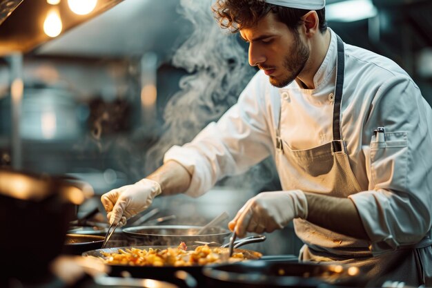 Photo chef cooking in the kitchen