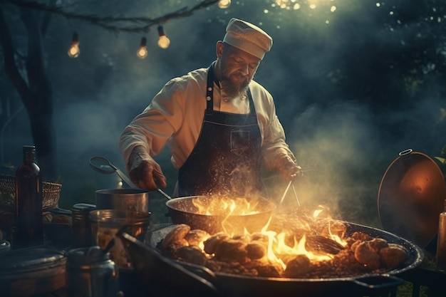 A chef cooking in the kitchen