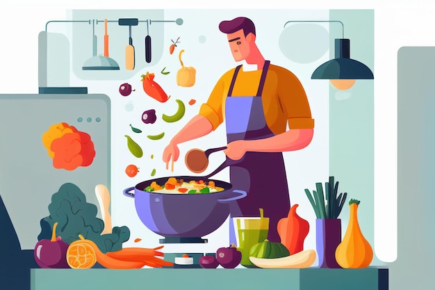 Chef cooking with fresh vegetable for healthy food in kitchen Created with Generative AI technology