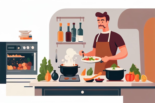 Chef cooking with fresh vegetable for healthy food in kitchen Created with Generative AI technology