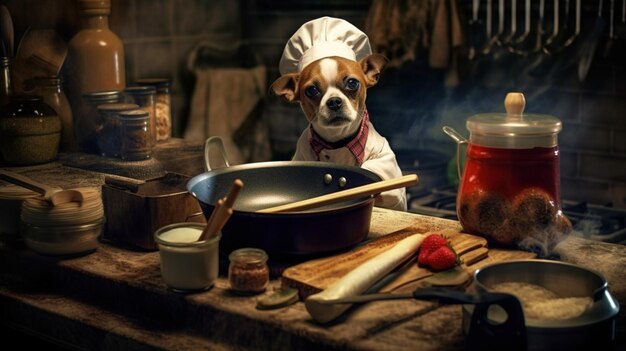 Photo chef dog cooking food