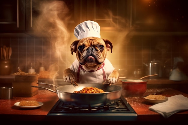 Chef dog cooking food