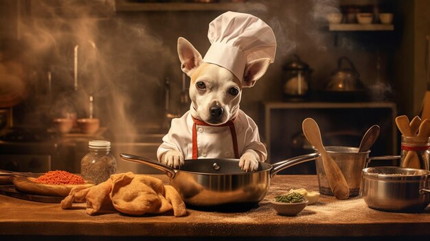 Photo chef dog cooking food