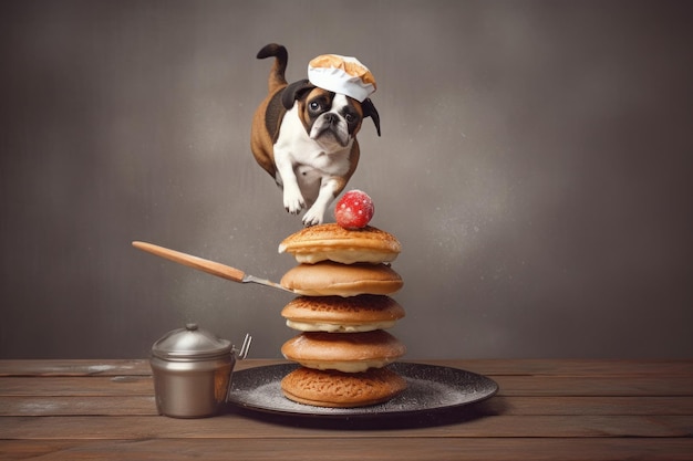 Foto cuoco cane che cucina frittelle