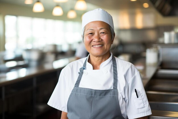 Chef female Asian Senior Friendly smile pose