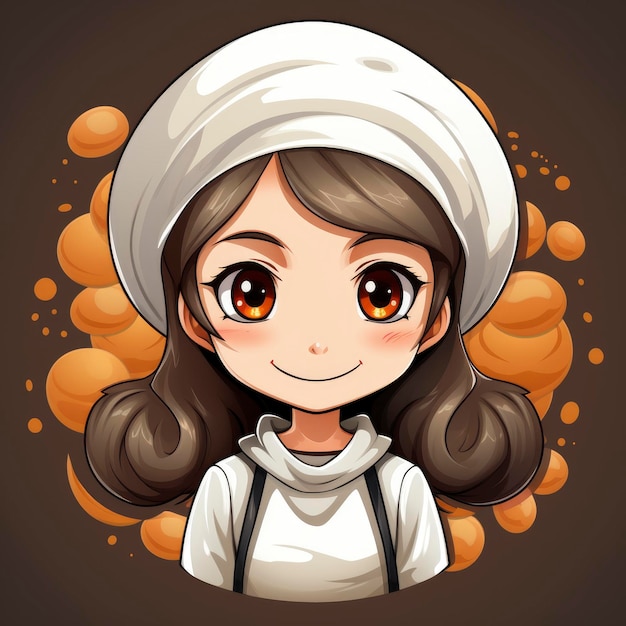 Chef Girl Hijab Cooking EggIconCartoon Illustration For Printing