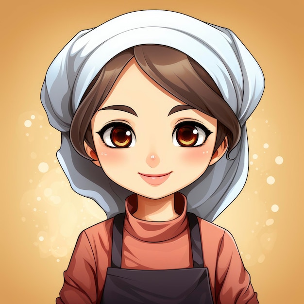 Chef Girl Hijab Cooking RiceIconCartoon Illustration For Printing