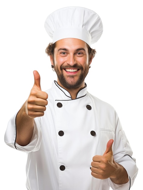 Chef giving thumbs up in isolated white background