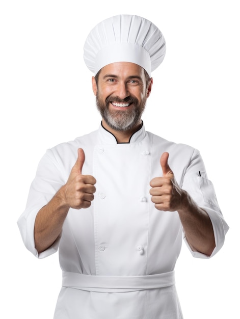 Chef giving thumbs up in isolated white background