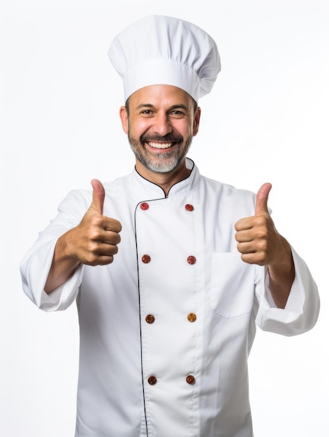 Chef giving thumbs up in isolated white background
