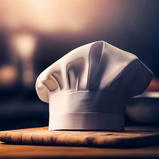 Chef hat on cutting board food concept