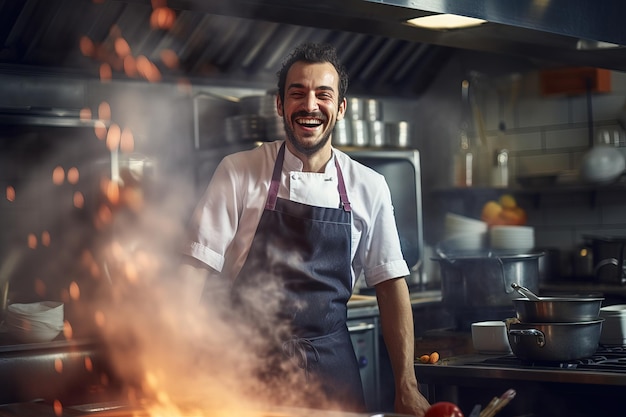 Chef having fun while preparing food in the kitchen