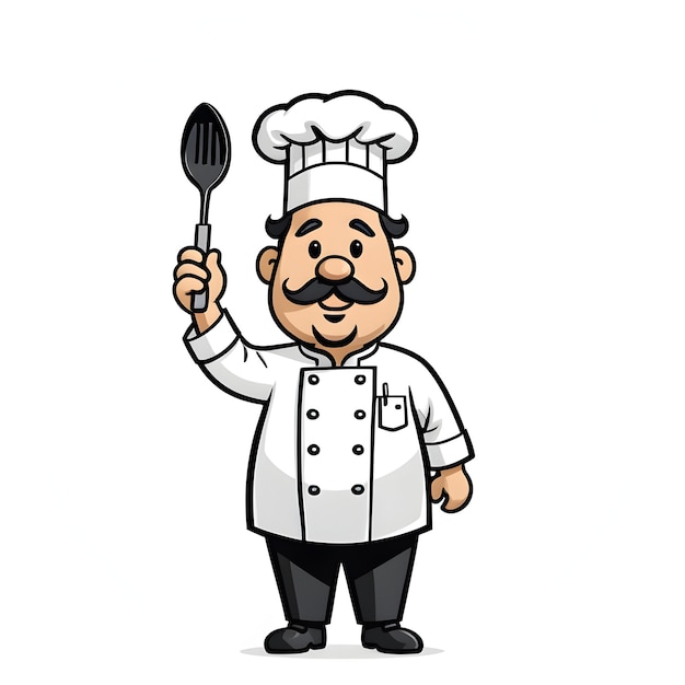 chef holding a spoon and fork in his hand vector illustration