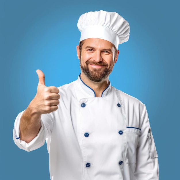 Chef Holding Thumbs Up With One Hand Blank Background